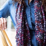 Navy Blue, Red & Pink Leopard Print Recycled Scarf by Peace of Mind
